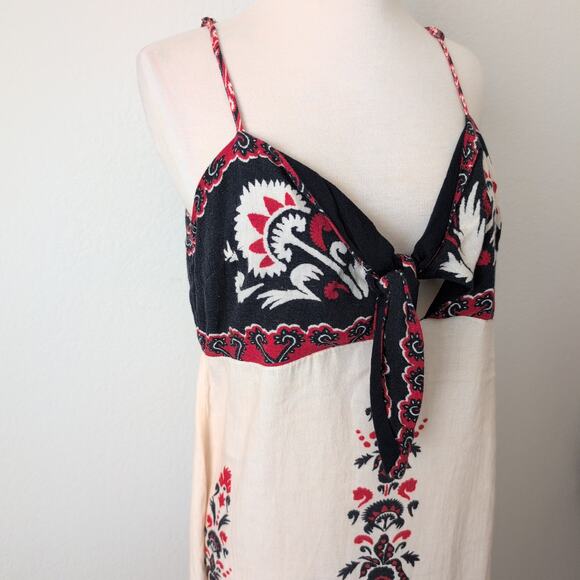 Vintage FARM RIO Dress Womens Flower Rug Midi Size G Large Tie Front Boho RARE - Picture 8 of 16